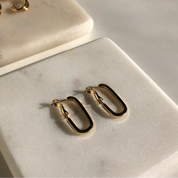 Gold Rectangular Hoop Earrings - Picture 2 of 4